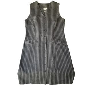 VINTAGE Hillard & Hanson Women Dress 10 Gray Striped Shirt Dress Classic Button